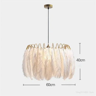 Elegant feather pendant light, white Art Deco design soft ambient fixture