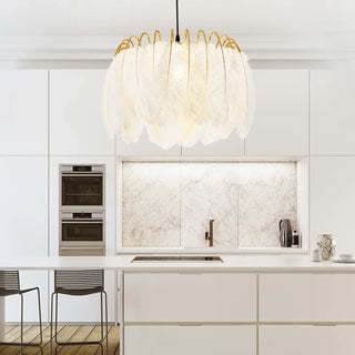White feather pendant light, elegant Art Deco soft ambient suspension