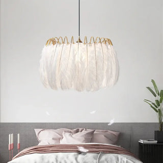 Art Deco feather pendant lamp, white elegant soft ambient hanging ceiling light