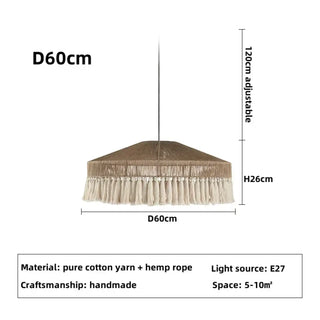 Eco-friendly bohemian pendant lamp with natural fiber, handcrafted ceiling hanging light
