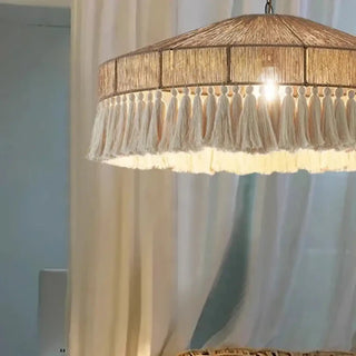 Eco-friendly natural fiber pendant lamp, bohemian handcrafted hanging ceiling light