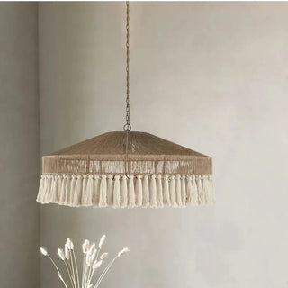 Bohemian natural fiber pendant light, eco-friendly handcrafted hanging ceiling lamp