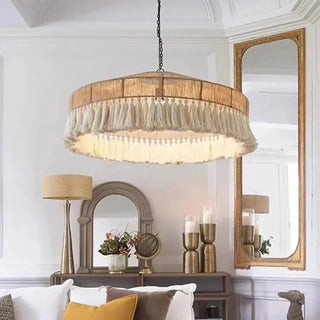 Handcrafted bohemian fiber pendant ceiling fixture, eco-friendly hanging lamp