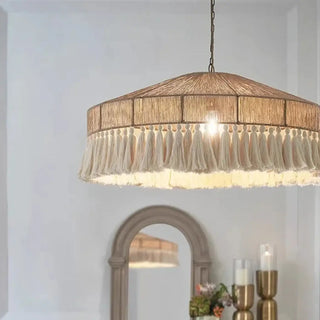 Handcrafted natural fiber pendant light, bohemian eco-friendly hanging ceiling lamp