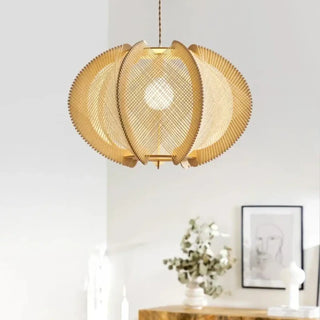Woven fiber pendant illuminated — bohemian style hanging ceiling light
