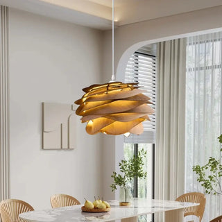 Rose wood pendant lamp, soft ambient warm interior ceiling hanging light
