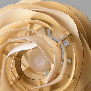 Designer wooden rose pendant lamp, soft ambient warm interior ceiling light