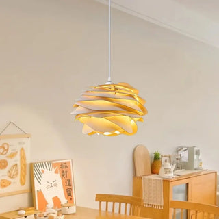 Wooden rose pendant light, soft ambient warm interior ceiling fixture