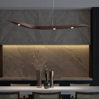 Modern solid wood pendant light close-up, natural hanging ceiling lamp design