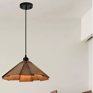 Solid walnut pendant light, modern wooden hanging lamp with warm ambient glow