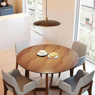 Modern wood pendant light, gold metal round shade ceiling fixture