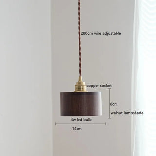 Contemporary wood copper pendant light, walnut minimalist ceiling hanging fixture