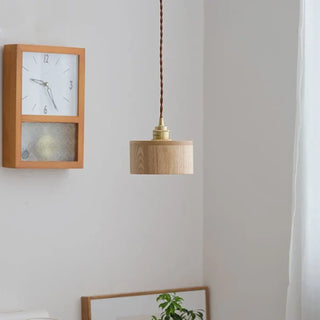 Minimalist walnut and copper pendant lamp, wood modern interior ceiling light
