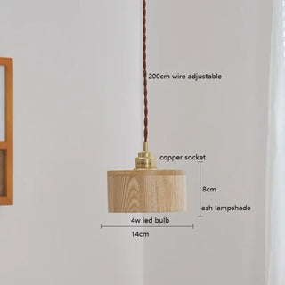 Walnut pendant lamp with copper accent, minimalist wood modern ceiling light