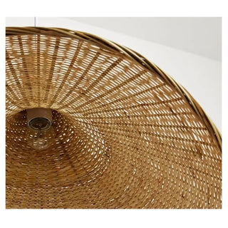 Wood and rattan rustic pendant light, soft warm ceiling hanging fixture