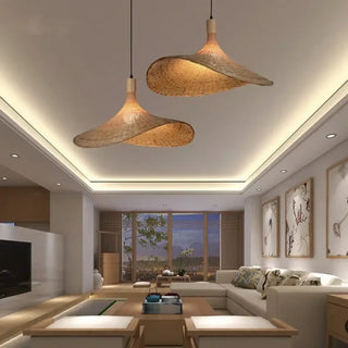 Wood rattan pendant light, rustic soft warm lighting ceiling fixture