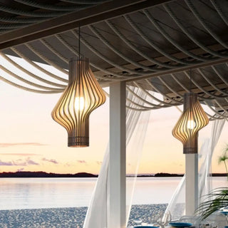 Woven wood pendant light, modern warm illumination ceiling fixture