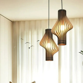 Designer wood weave pendant, warm modern ceiling light for living room