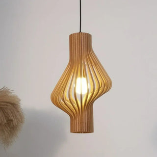 Natural wood woven pendant lamp, warm ambient glow for dining room