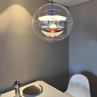 Silver metallic glass ball pendant light, modern sphere hanging ceiling lamp