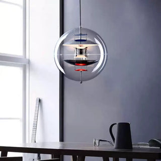 Glass ball pendant lamp with metallic silver finish, modern hanging ceiling light
