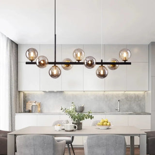 Tinted glass pendant light, black base warm ambient ceiling hanging fixture