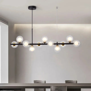 Modern tinted glass pendant, black base warm ambient hanging ceiling fixture
