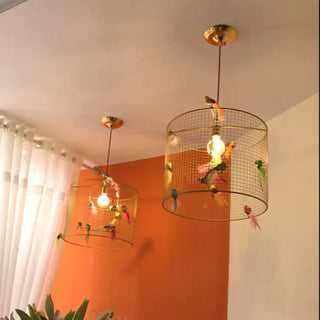 CASEAUX Gilded Cage with Decorative Birds Ceiling Light – view 3