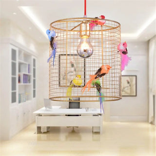 CASEAUX Gilded Cage with Decorative Birds Ceiling Light – view 2