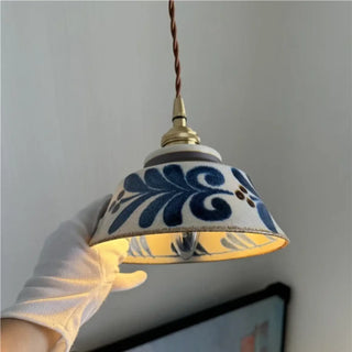 DOUSTRUS Ceramic Floral Blue Pattern Ceiling Light – view 4