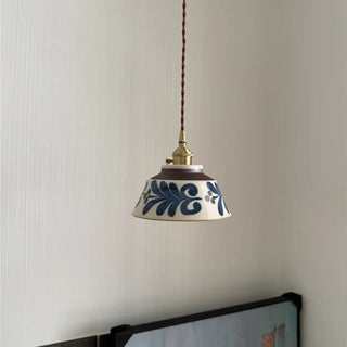 DOUSTRUS Ceramic Floral Blue Pattern Ceiling Light – view 1