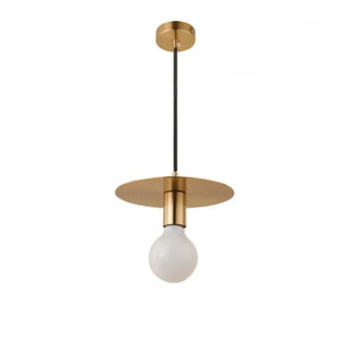Modern gold hanging ceiling lamp close-up, elegant interior pendant light