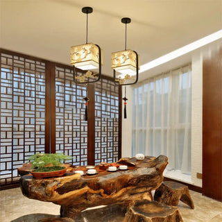 Traditional Chinese wooden pendant light, soft ambient hanging ceiling lamp