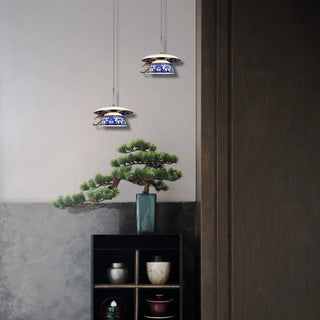 CHINI Chinese-Style Blue Floral Cup Ceiling Light – view 2