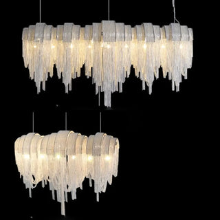 Chrome finish pendant light, sleek luxury hanging lamp for modern living room