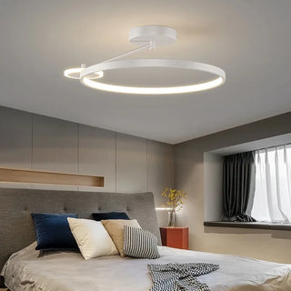 Circular metal pendant illuminated — minimalist designer ceiling lamp
