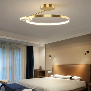 Round metal pendant light in interior — contemporary minimalist fixture