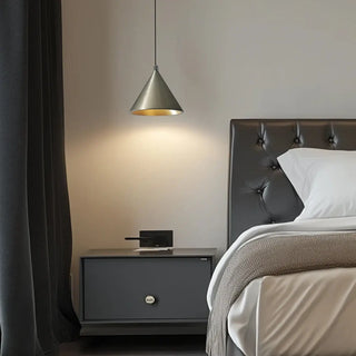 Modern grey cone pendant light with golden interior, hanging ceiling lamp for dining room