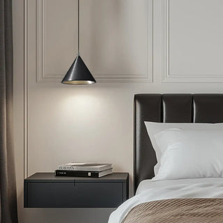 Conical grey metal pendant lamp with gold interior, modern hanging ceiling light