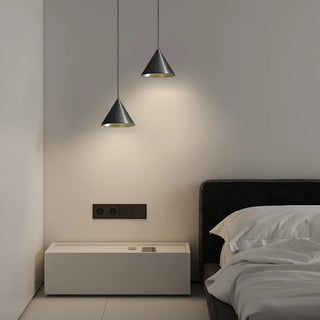 Designer conical pendant ceiling fixture, grey metal with gold inside hanging lamp