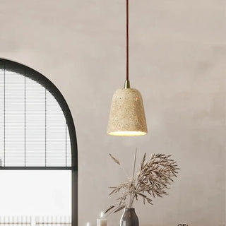 Stone metal conical pendant light, natural modern ceiling hanging fixture