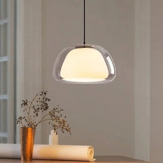 Contemporary clear glass pendant lamp, modern hanging ceiling light with soft glow