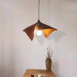 Warm wood finish pendant lamp, contemporary adjustable height ceiling hanging light