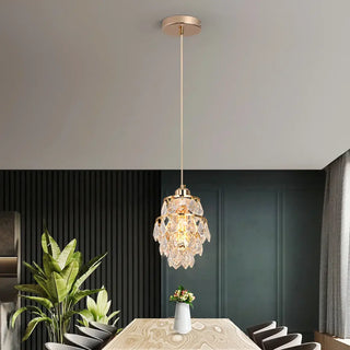 Luxury crystal pendant lamp with geometric facets, elegant hanging ceiling light