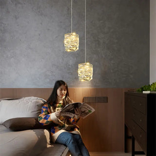 Rectangular crystal pendant light, modern sparkling effects ceiling fixture