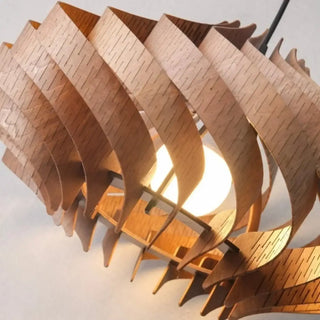 Wood pendant ceiling lamp with wave design, elegant decorative hanging fixture