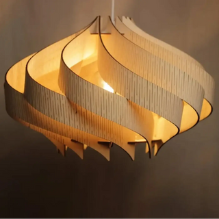 Elegant wooden wave pendant ceiling fixture, decorative hanging lamp for living room