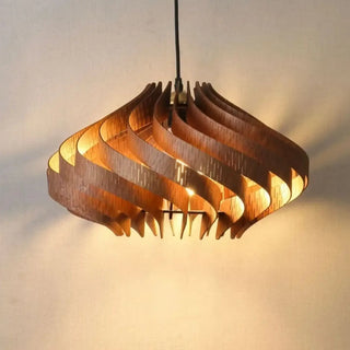 Wave effect wood pendant lamp, decorative hanging ceiling light for living room