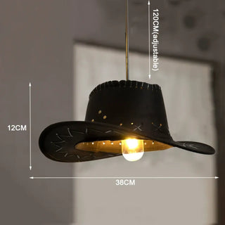 Western hat pendant lamp detail — rustic boho ceiling light