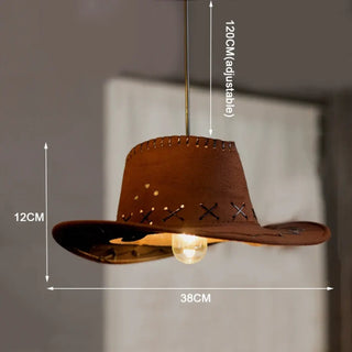 Hat pendant lamp close-up — rustic western style diffused light